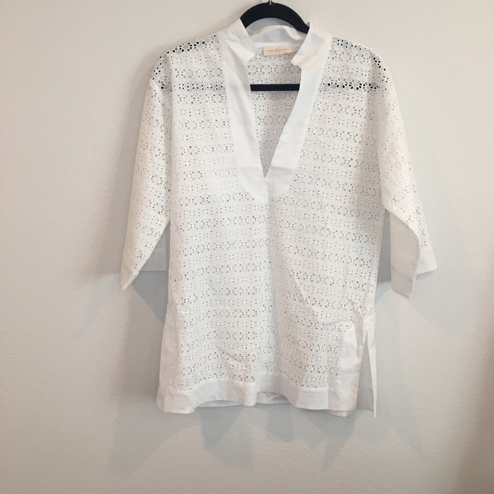 Tory Burch white eyelet tunic top size xsmall